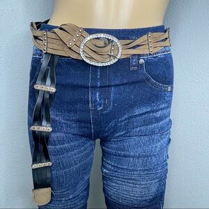 Eric Sun Braided Genuine Leather Belt With Crystal Detail 48.5” End To End